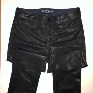 Sz 00 XS Chico's Black Wax Coated Ankle Platinum Jeans